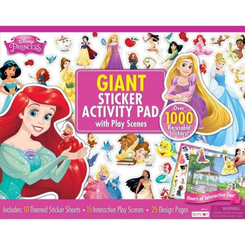 2 Disney Princess Giant Sticker Books Ariel Belle Pocahontas Cinderella NEW gift